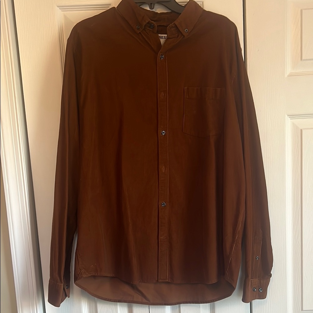 NWT • Mens Express Corduroy Down Shirt with Relaxed Fit • Tobacco Brown